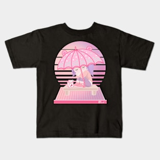 90s Japanese Kawaii Sad Girl Pink Japanese Strawberry Milk Kids T-Shirt